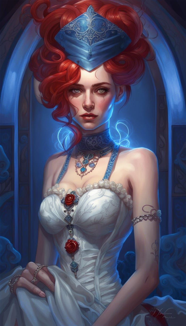 Blue Beard. Indigo highlights. Skeleton key. Tight corset. B...