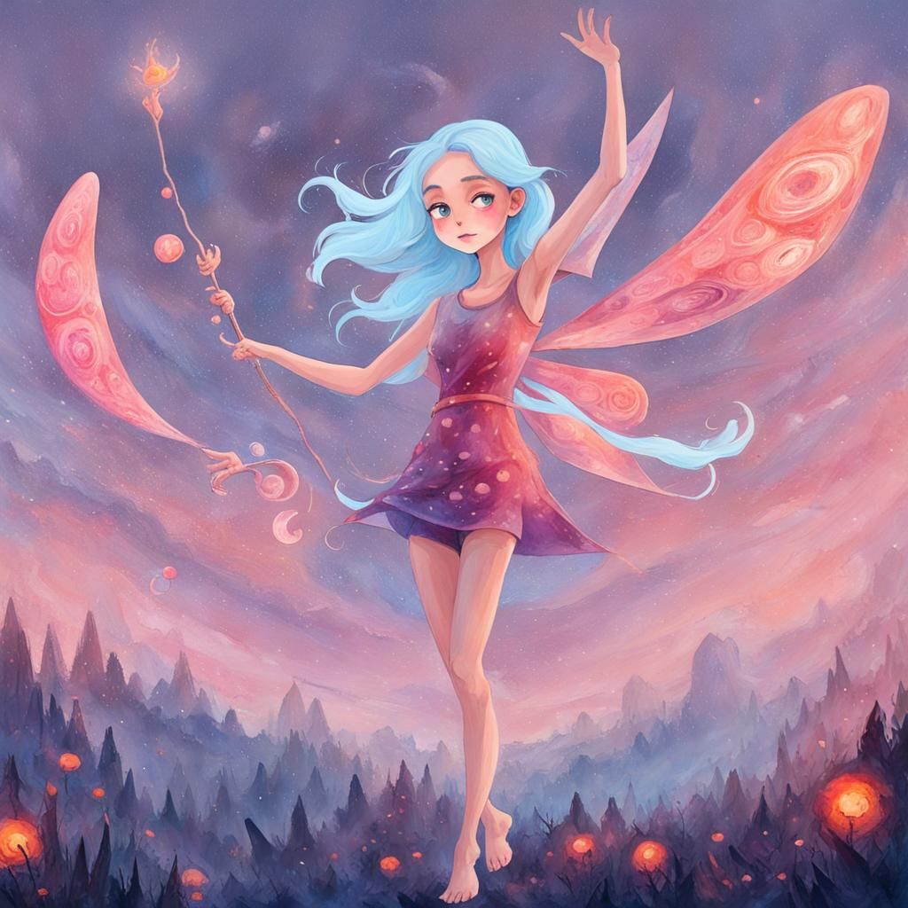 Enchanting Fairy Scene with Fireworks and Orbs