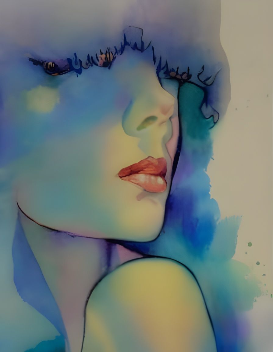 woman in blue painting