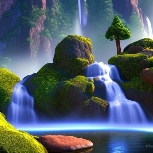 Waterfall and mountains