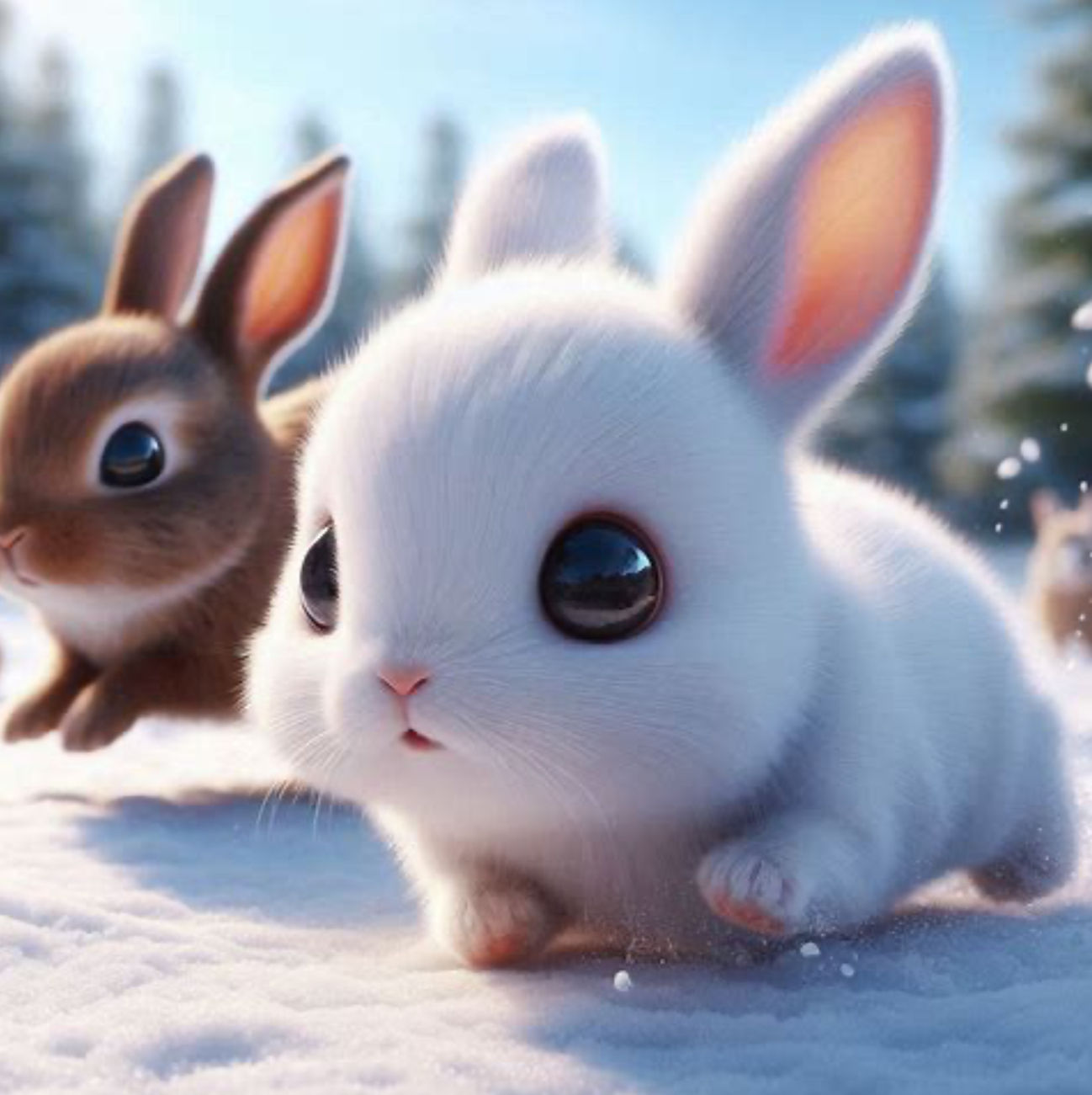 Baby rabbits playing