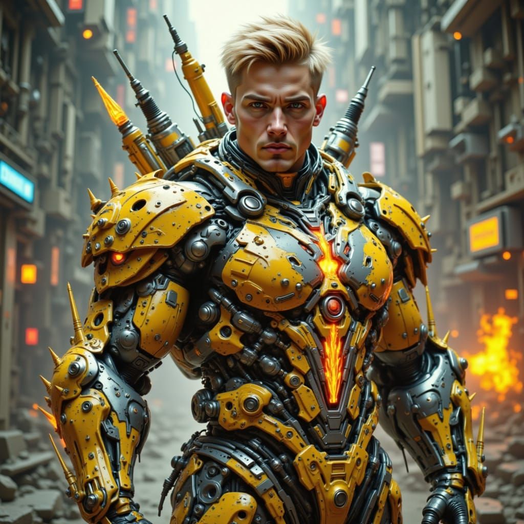 yellow and gray Mecha Tech Armor