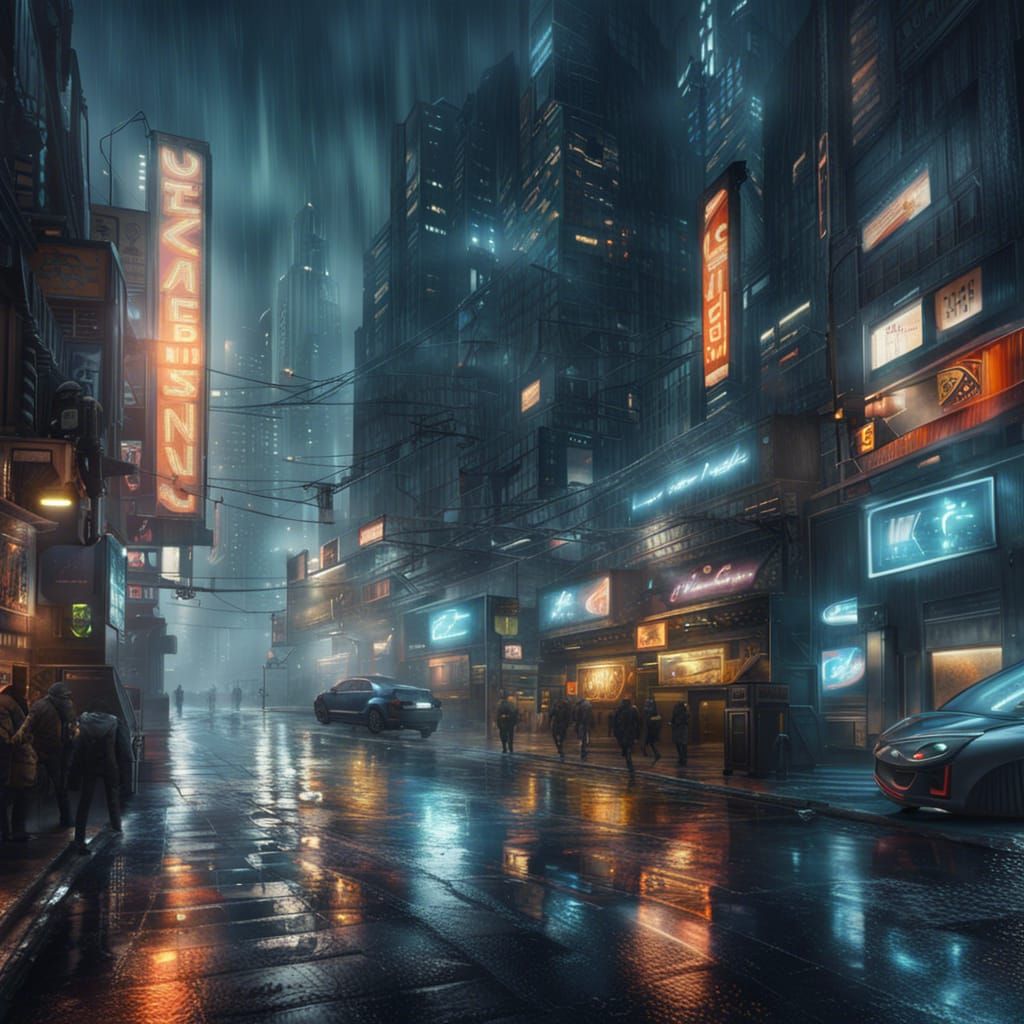 Futuristic city. It's raining - AI Generated Artwork - NightCafe Creator