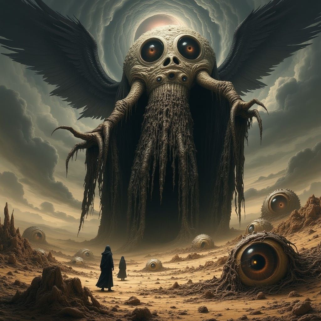 <lora:Divine Threat:1.0> a deity indifferent to people do a crap on the planet