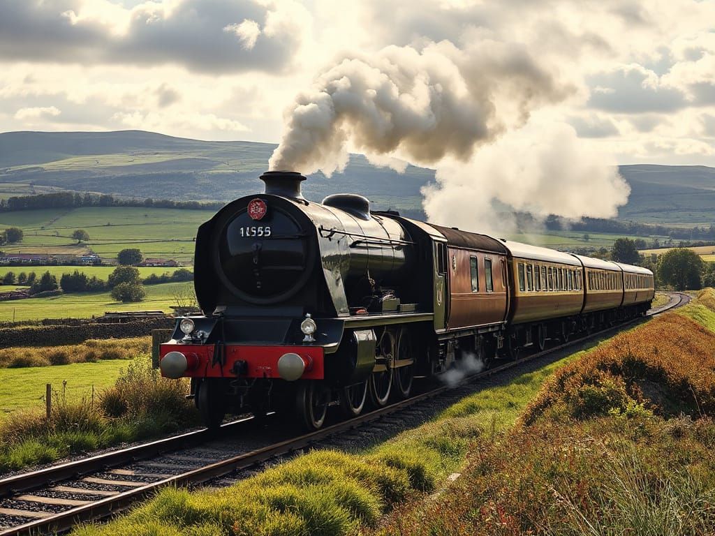 Flying Scotsman Train Portrait in Soft Sunlight