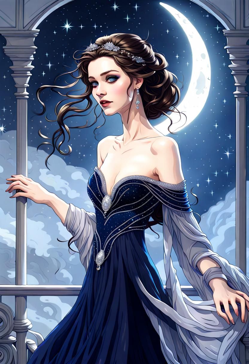 Moonlit Princess in Flowing Gown: Fantasy Concept Art
