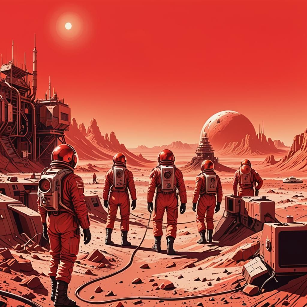 Soviet Cosmonauts in a Mining Town on Mars  by @Cyborgsarj