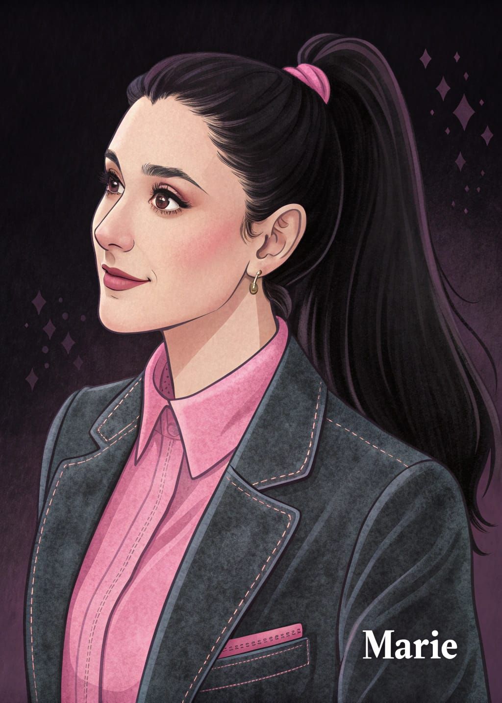 Portrait of Marie in Pastel and Watercolor Style