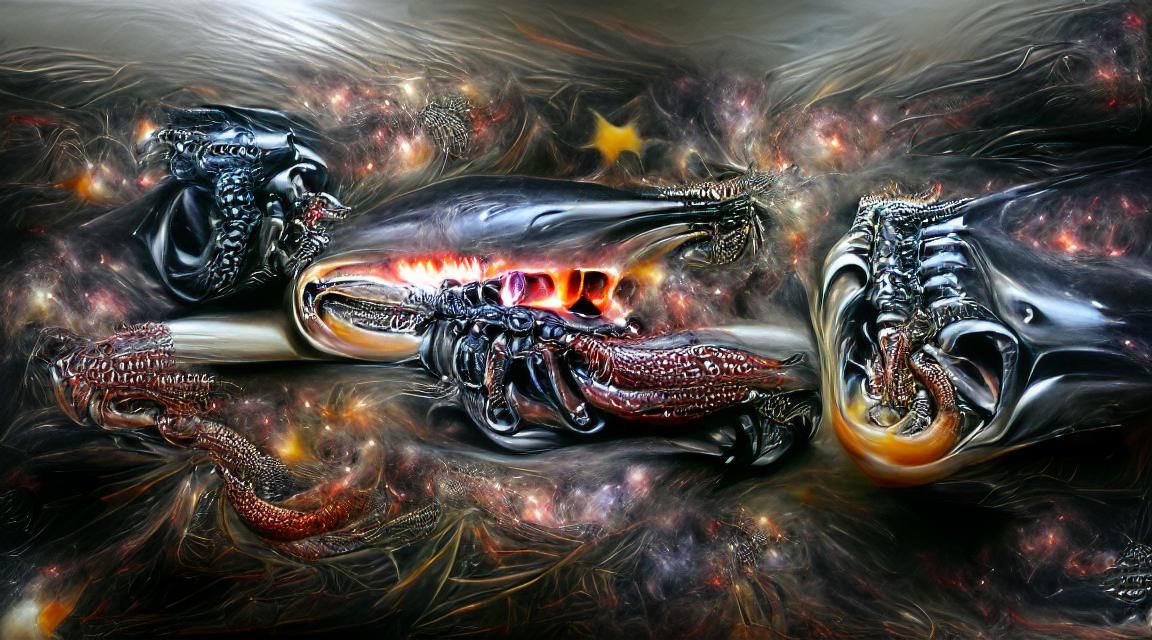 Epic Dragon vs Cyborg tentacles monster, dark milkyway, Fire...