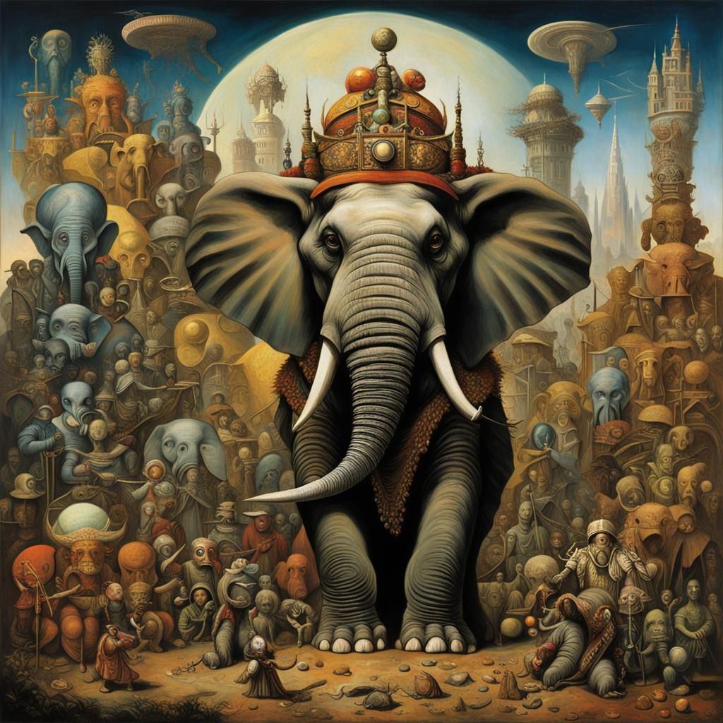 "Elephant Warrior" by Max Ernst, by H.R. Giger, by Giuseppe ...
