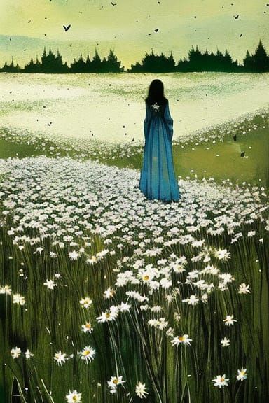 "sad girl in a field of daisies!!!"