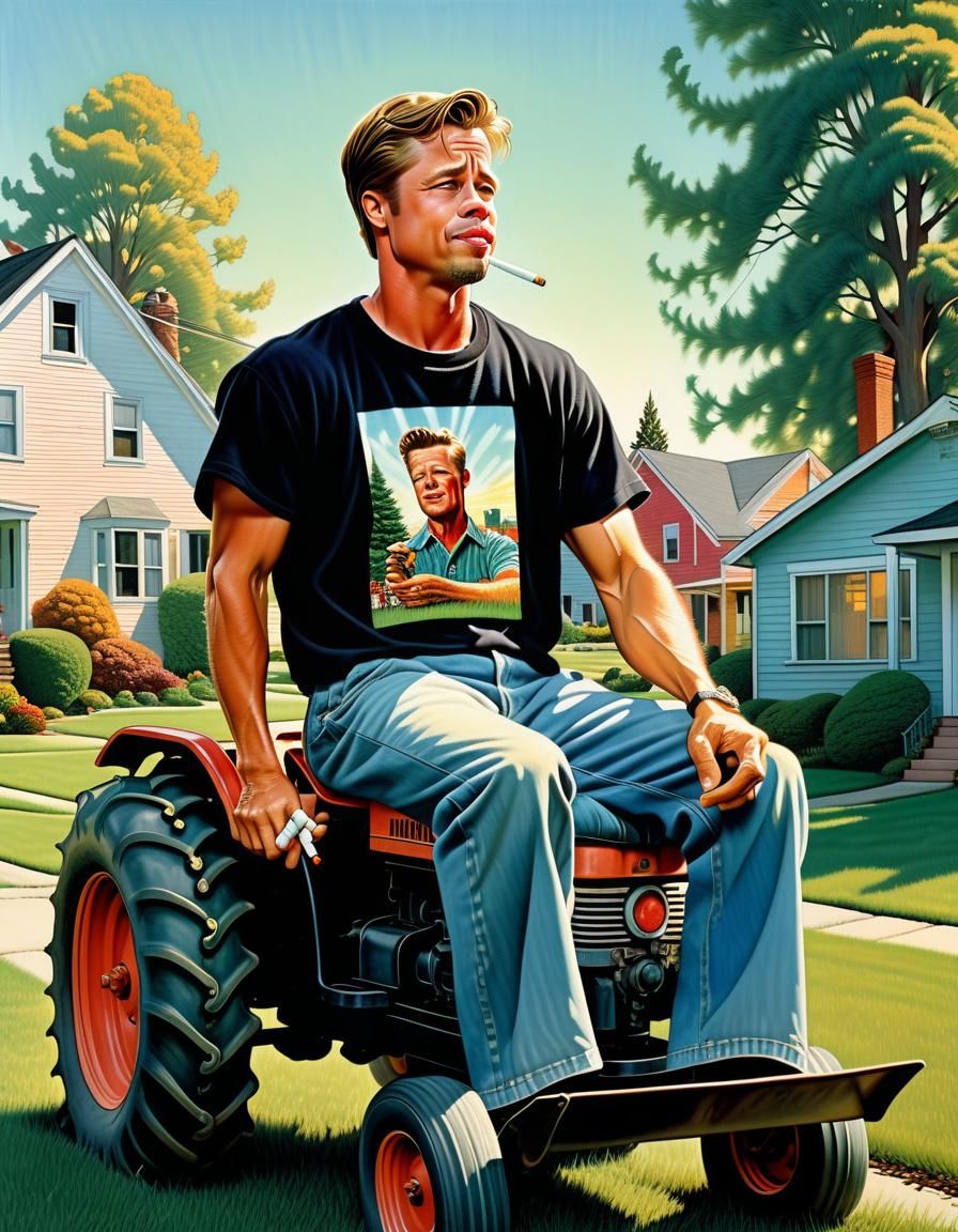 Extreme wide shot of Brad Pitt, age 25, crying hard, wailing, wearing a