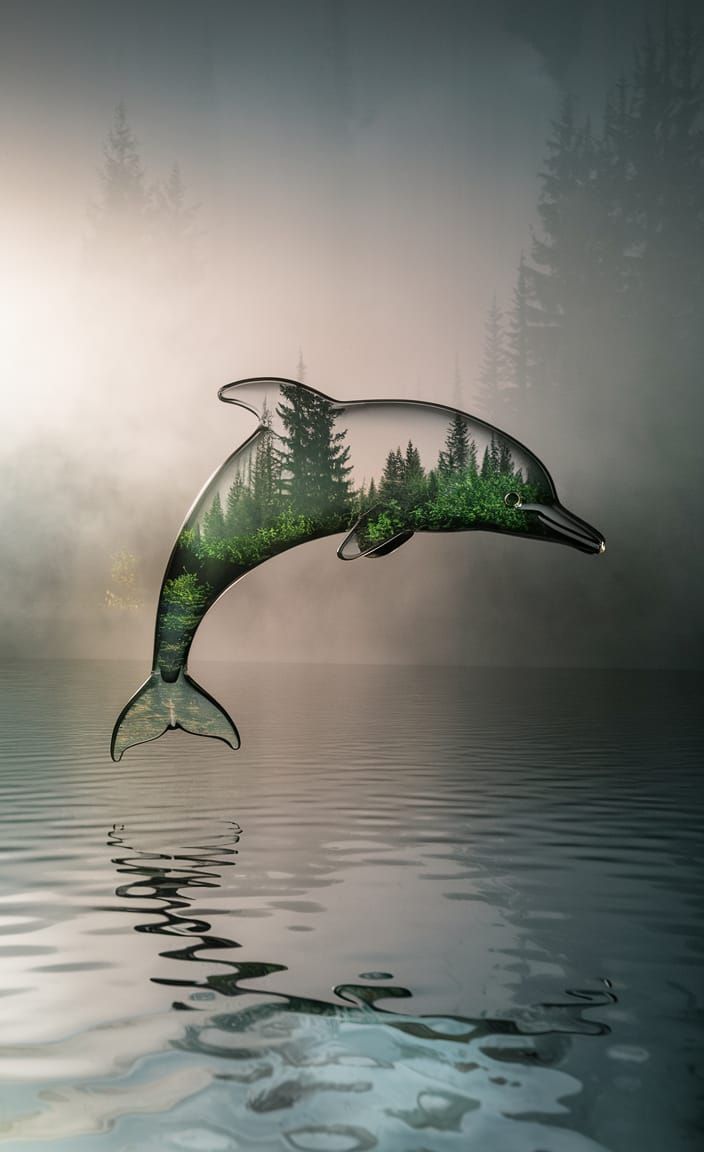 Glass Dolphin with Forest inside