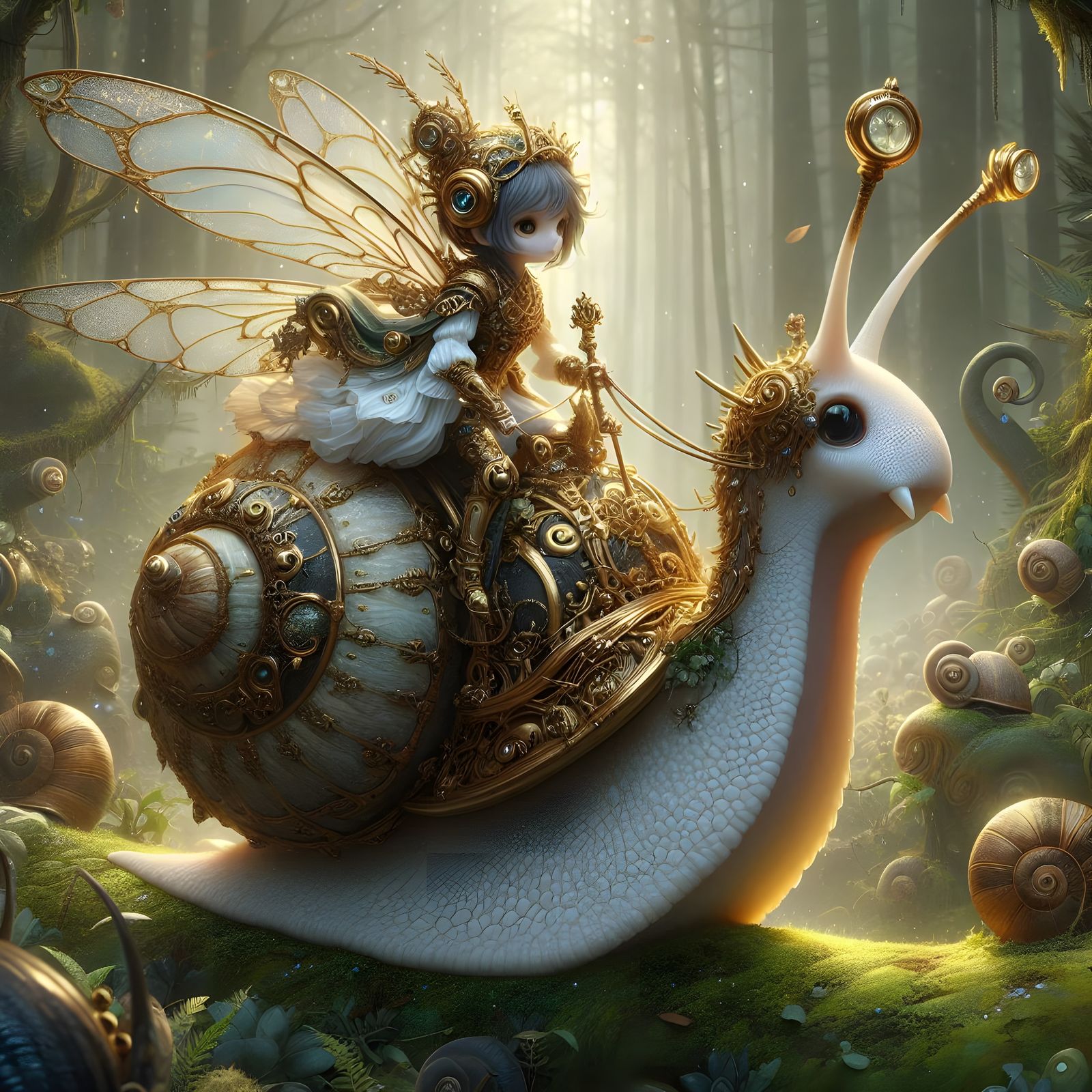 Steampunk Fairy riding Snail 2