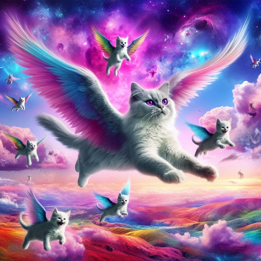 surreality. Cats wit wings
