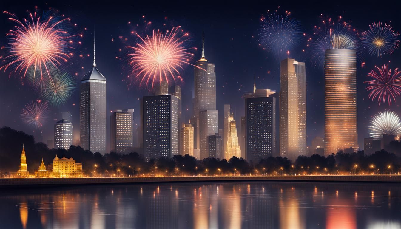 Cityscape fireworks