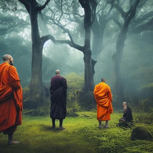 Monks Seeking Enlightenment Under Bodhi Tree