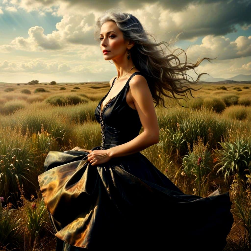 Enigmatic Lady in a Dramatic Surrealistic Scene