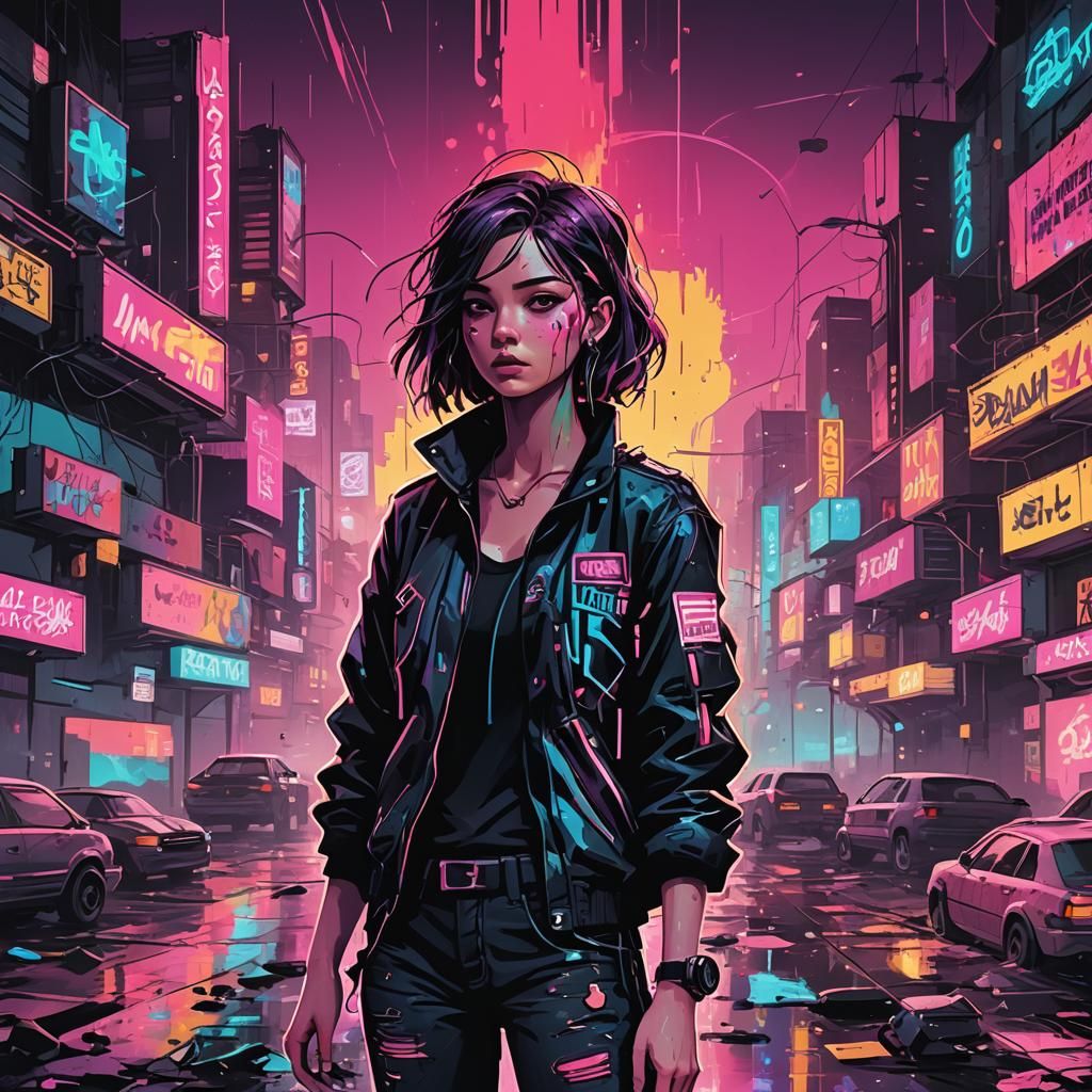 i don't care about life anymore. splash art, new wave, neon ...