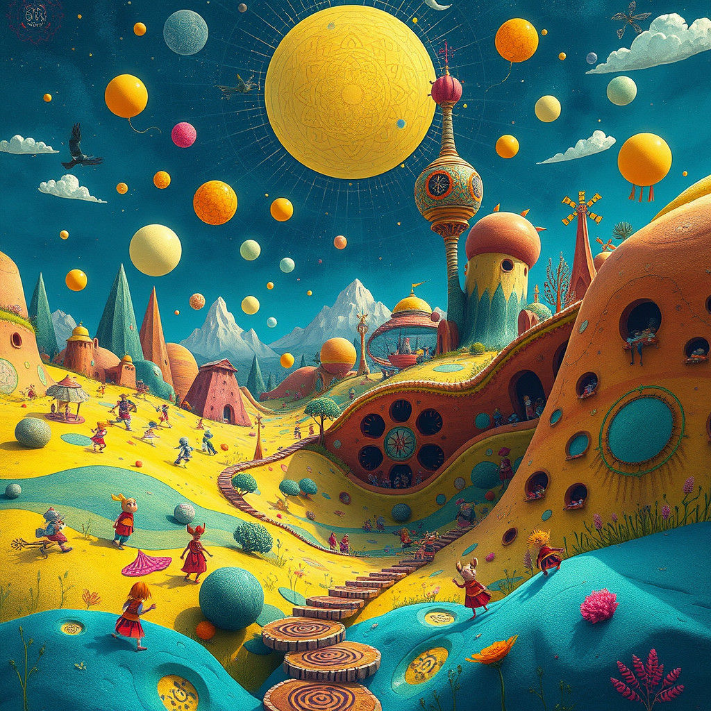 "Create a vibrant and whimsical doodle world filled with playful and abstract shapes, quirky characters, ...  by @Fausto Santos