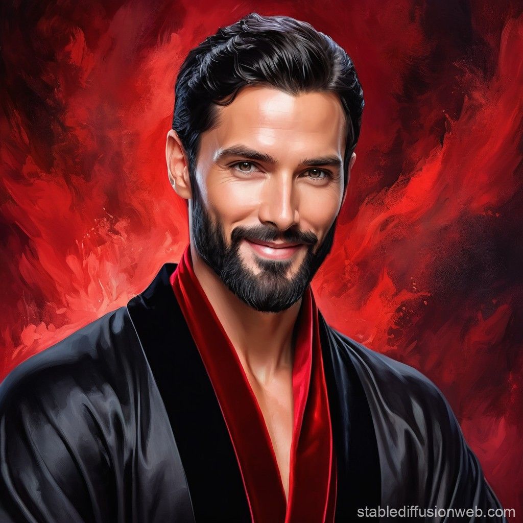 A   handsome    man with  black  hair and  beard  wearing a ...