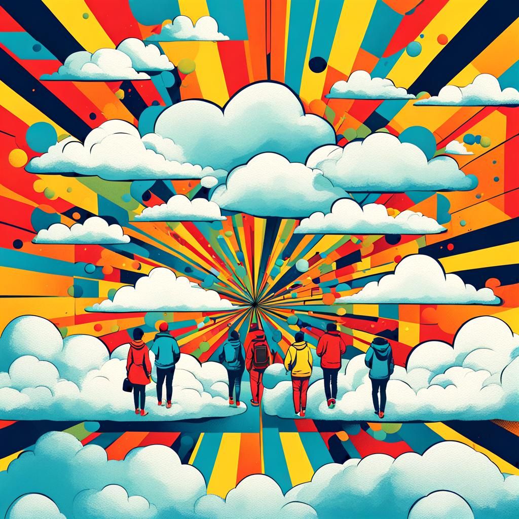 People on a Cloud in Pop Art Style
