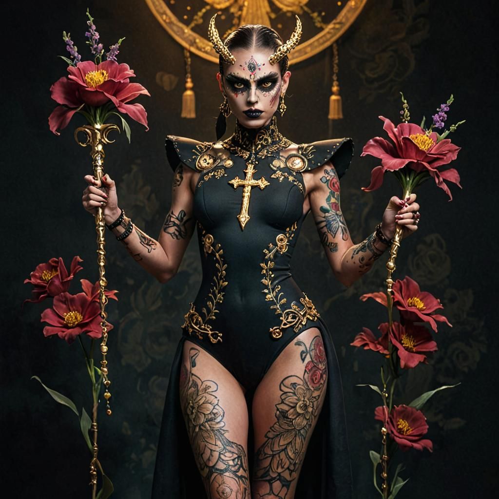 Golden black with flowers