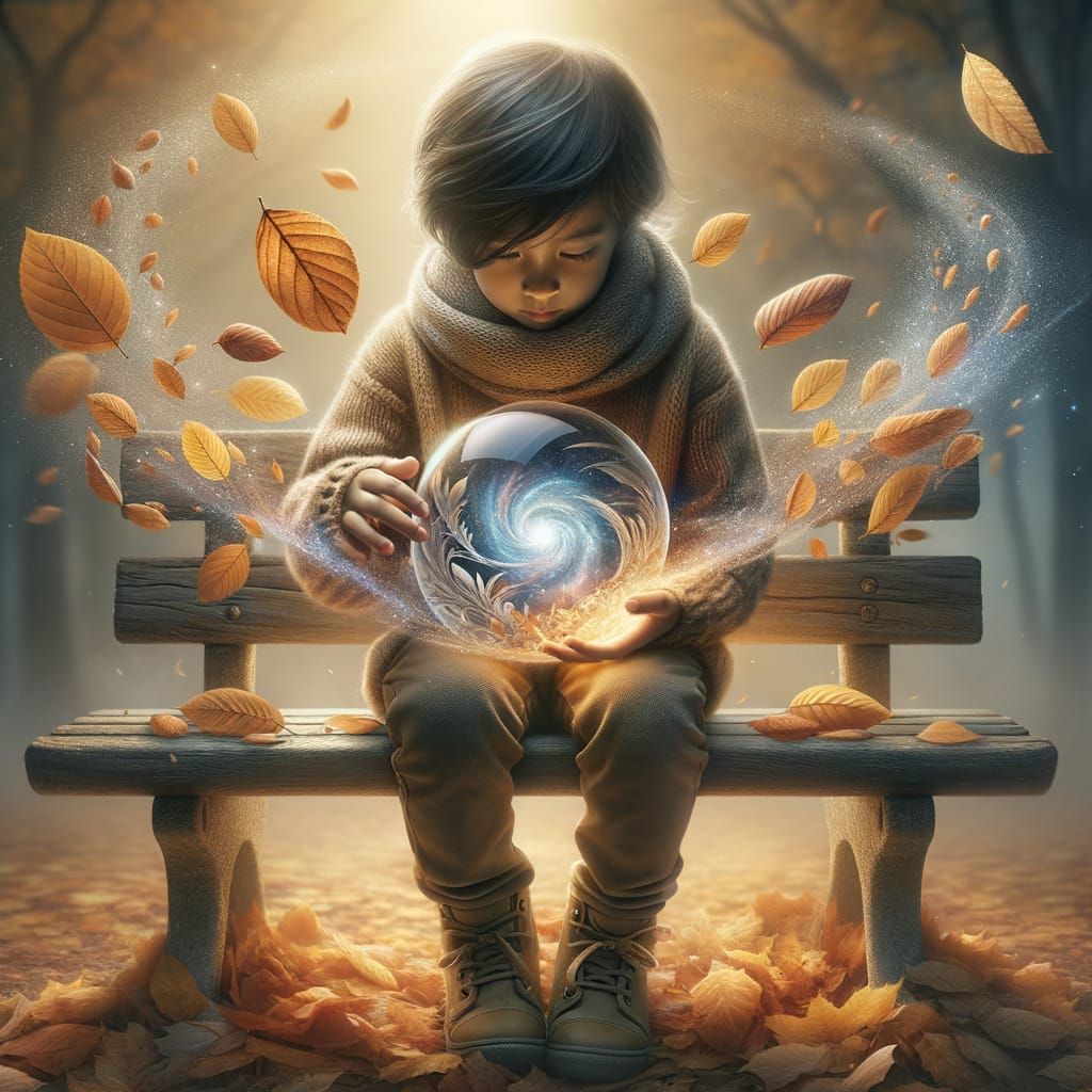 Animation boy hold universe in his hands