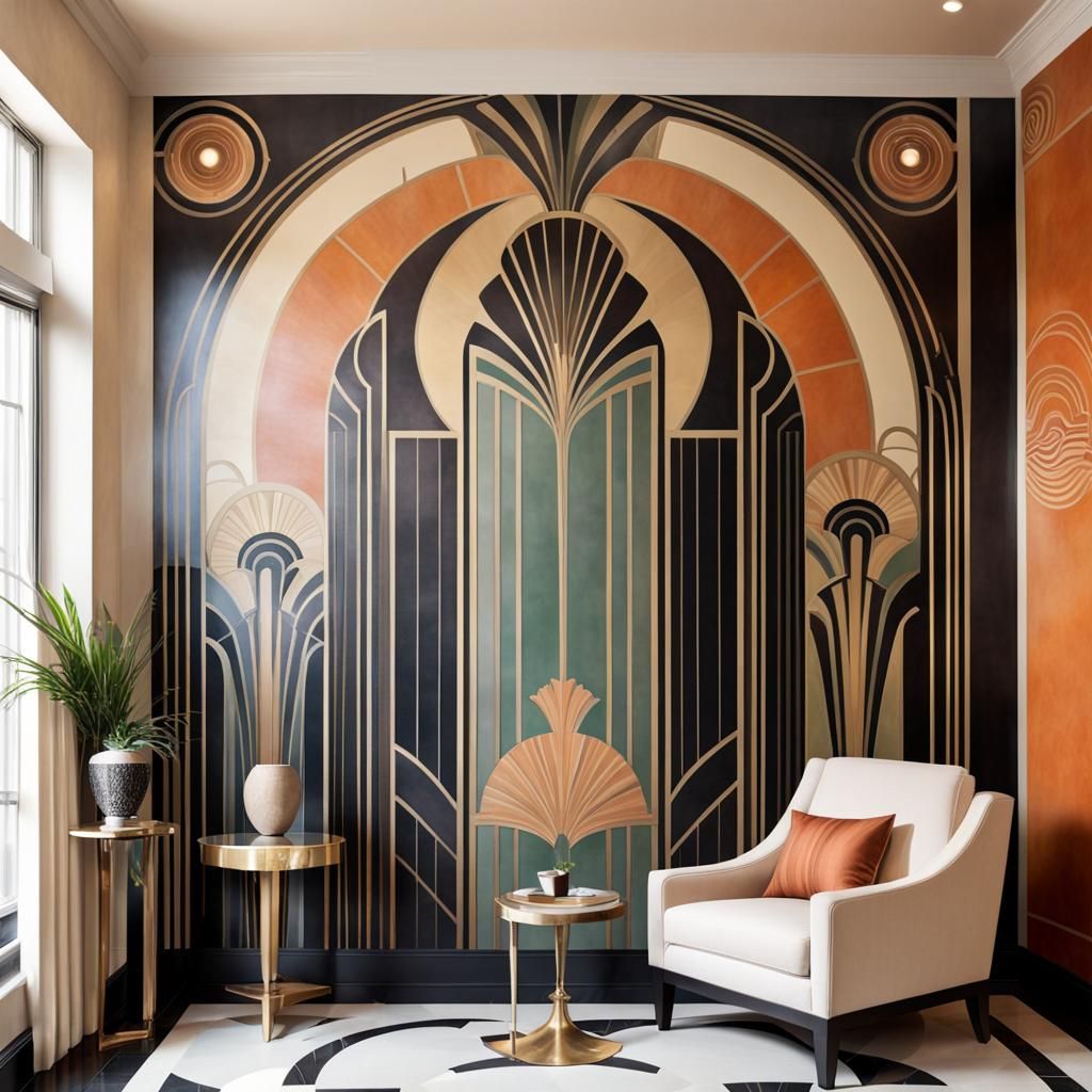 Art Deco mural at the wall interior design