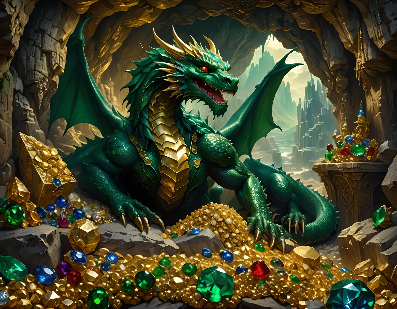 The Emerald Dragon's Hoard in the Mythical Realm  by @Rick Towers