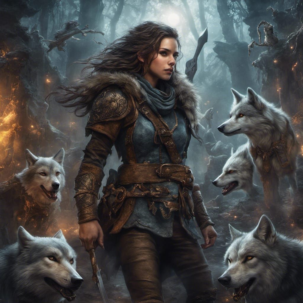 Rogue hero battles Covenant of Shadows with loyal wolves and chaotic evil companion, wields enchanted ...  by @undefined