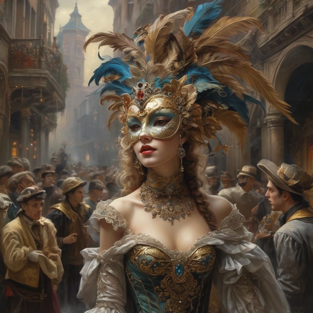 Mysterious woman attends a masquerade ball in venice  by @Daleone