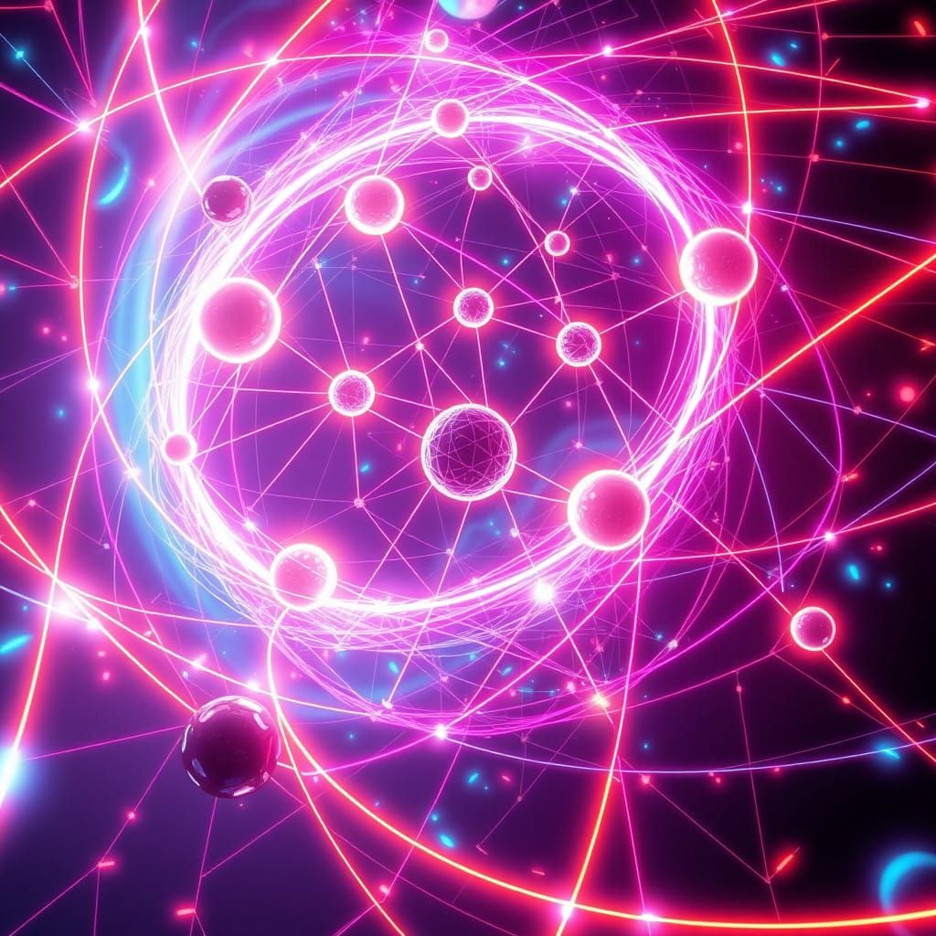 Futuristic Mathematical Realm in Neon-Lit Geometric Harmony