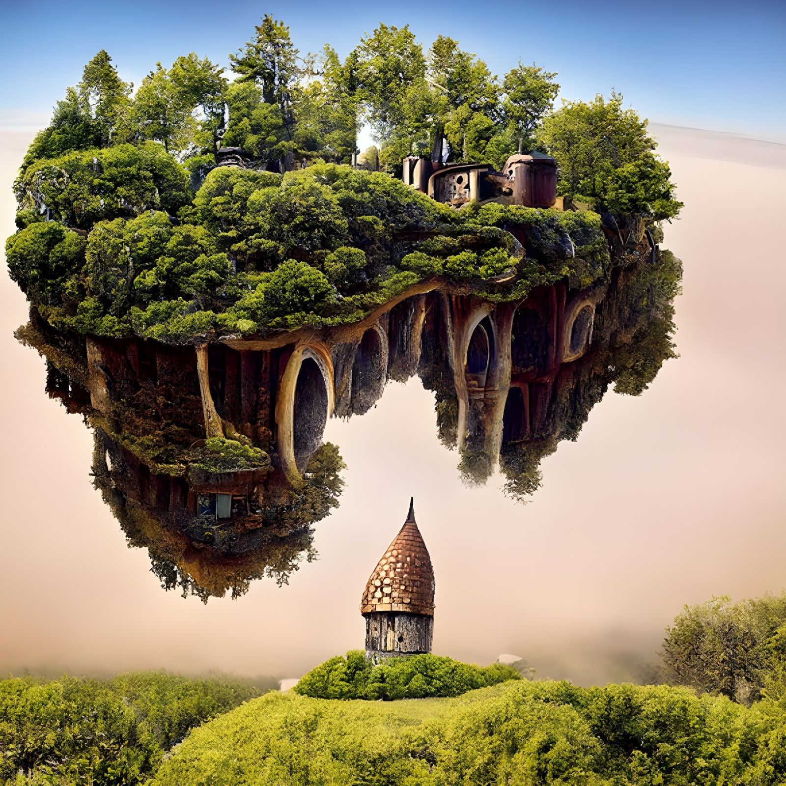 Floating Forest Castle in Surreal Style