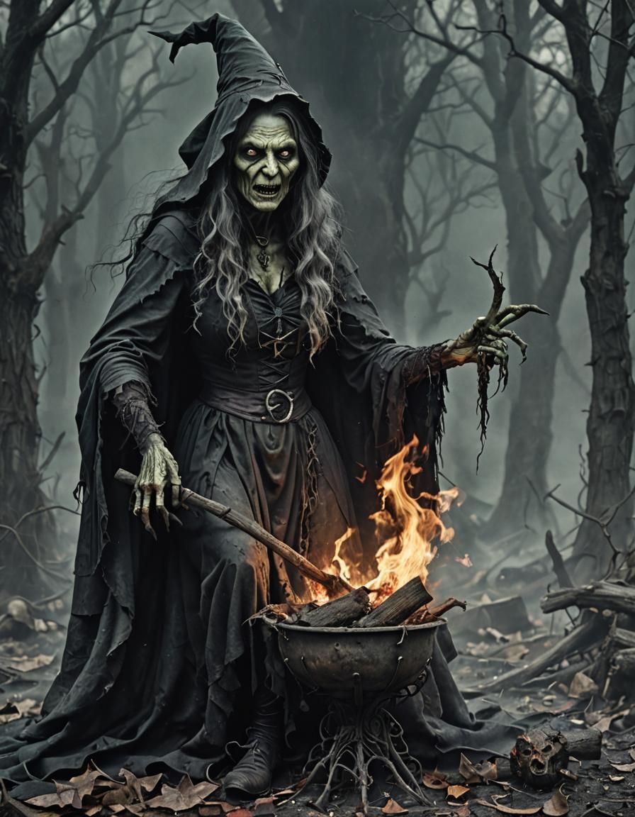 Wicked, decrepit, demonic scary witch