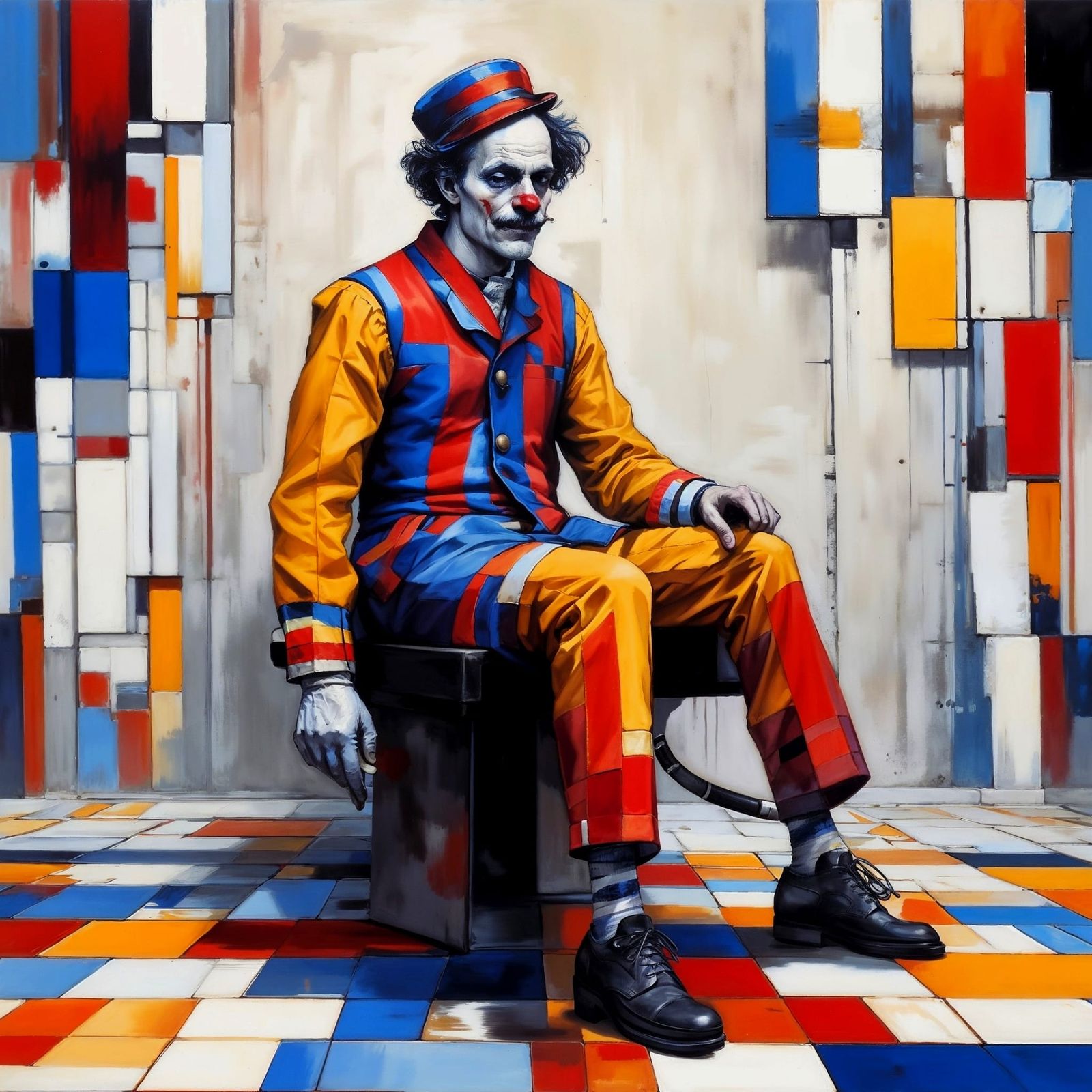 The Clown in Piet Mondrian style
