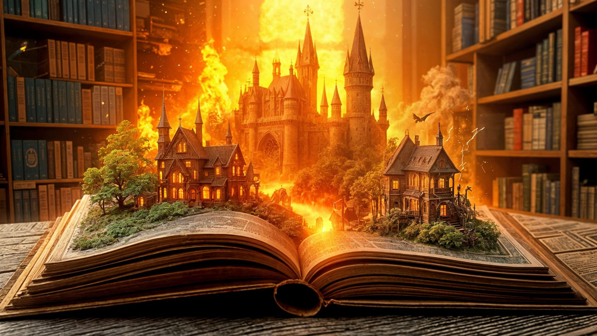 Magical Places Making Magic School for Wizards A realistic close-up view from above, a barely visible outline appears on the side of a huge ...