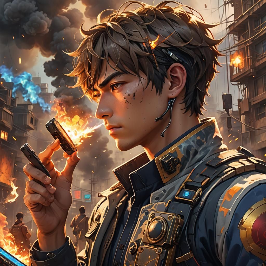 Man with Exploding Device in Anime Style