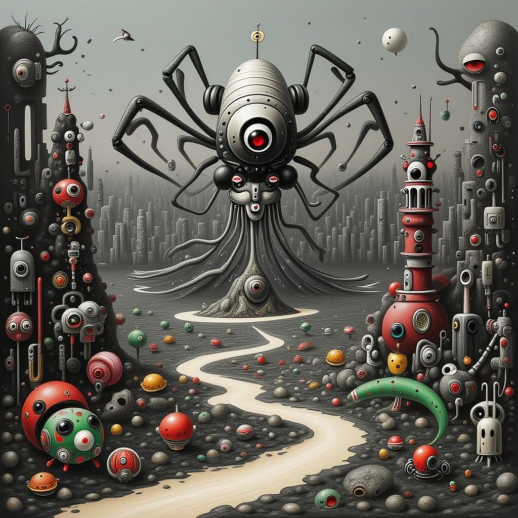 <lora:TOXICITY CITY:1.0> Spider town