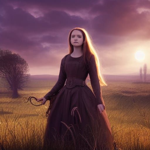 portrait of a young princess standing in a graveyard with di...