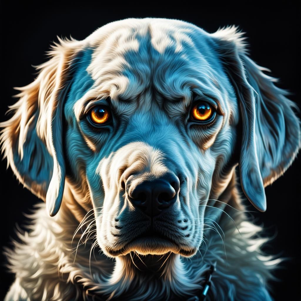 Liquid otherworldly cool dreamy dog, cuddly, arrogant, power...