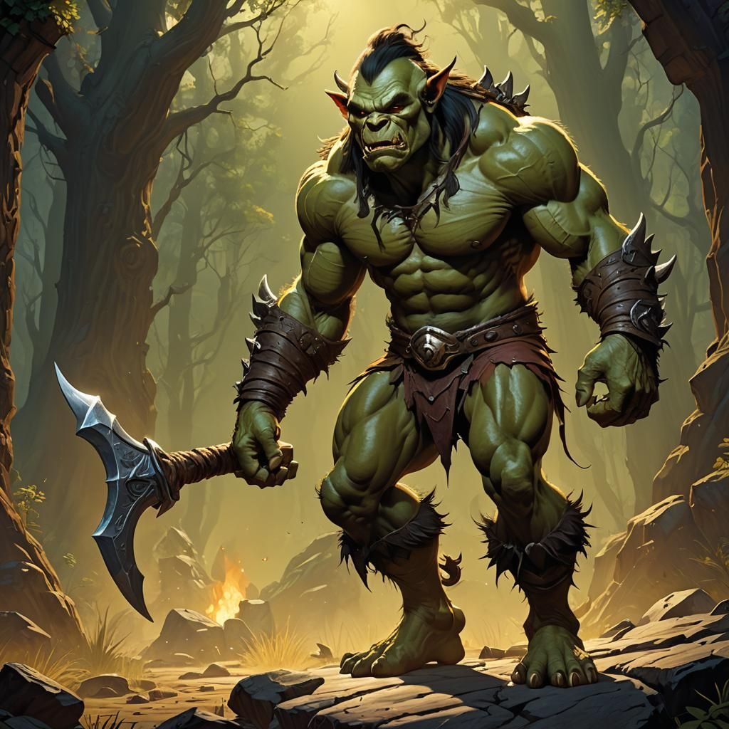 handsome romantic athletic goblin orc hybrid with handsome c...