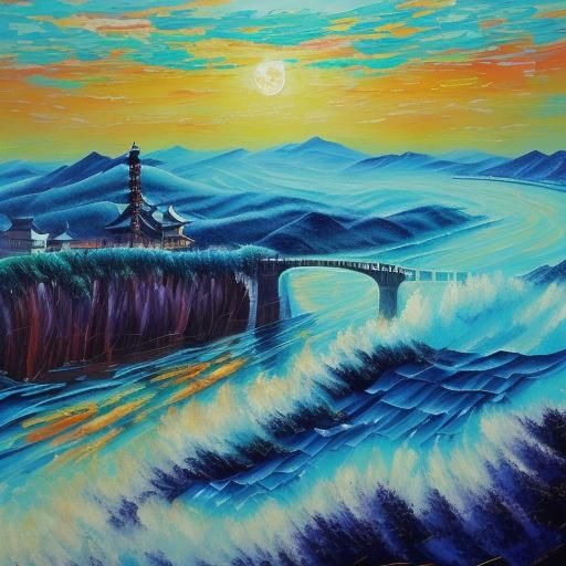 Chang'e Flying to the Moon: Neo-Impressionist Oil Painting