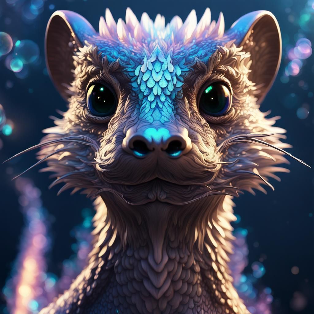 adorable winged otter dragon, large sparking eyes, intricate...