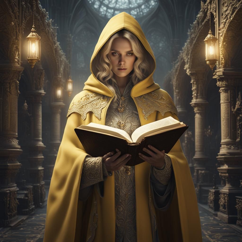ethereal woman with dirty blond hair wearing a light yellow ...