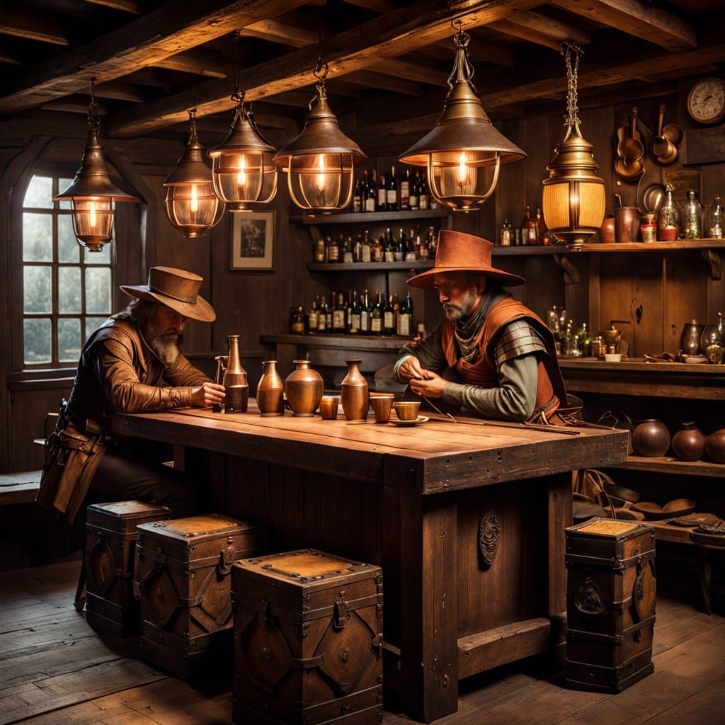 adventurers gathered in a tavern   by @HereditaryWarlord