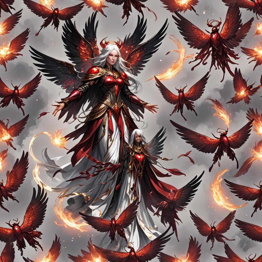 Divine mystic of Hosts with crimson crystal flame wings