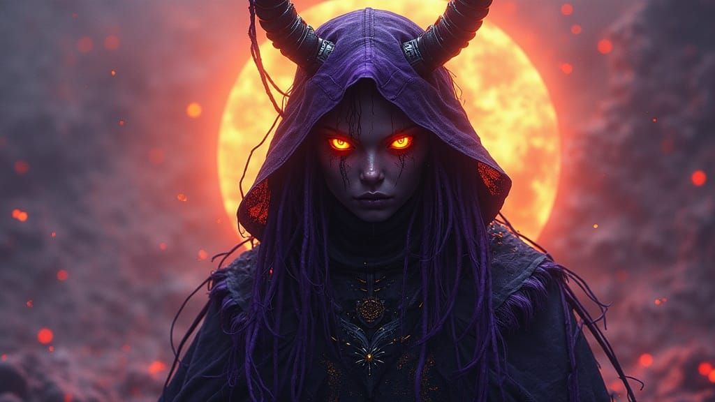 Dark Fantasy Cyberpunk Figure with Angel Eyes