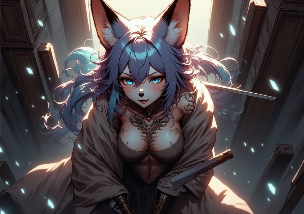 <lora:Zeta:1.0> thick layers of acrylic paint, flaky texture, 2.5D anime, hyperdetailed realistic anthro furry fox, overhead angle cinemati...