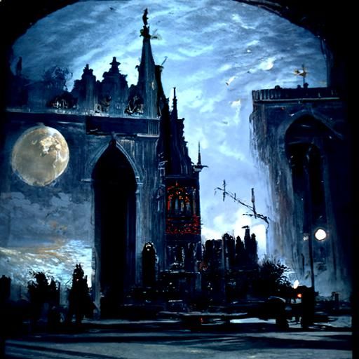 Gothic city at night